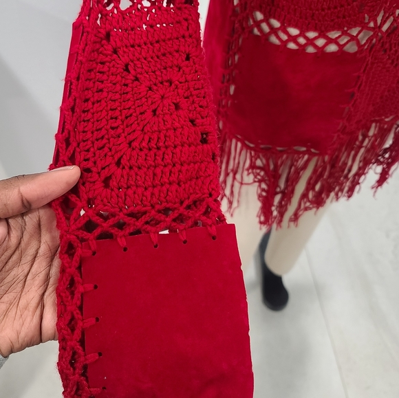 Boho Suede & Crochet Fringe Top - Size M - Picture 6 of 6